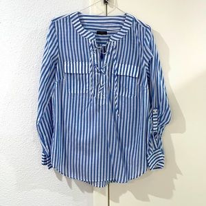 Blue & white striped blouse. So comfy to throw on - could also be a coverup